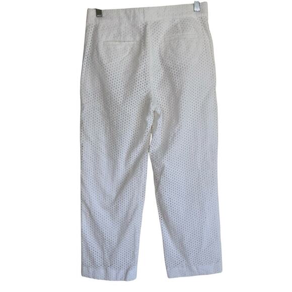 J.Crew Sz 0 White Eyelet Patio Pants Trousers Cropped Straight Preppy Elegant - Picture 4 of 16